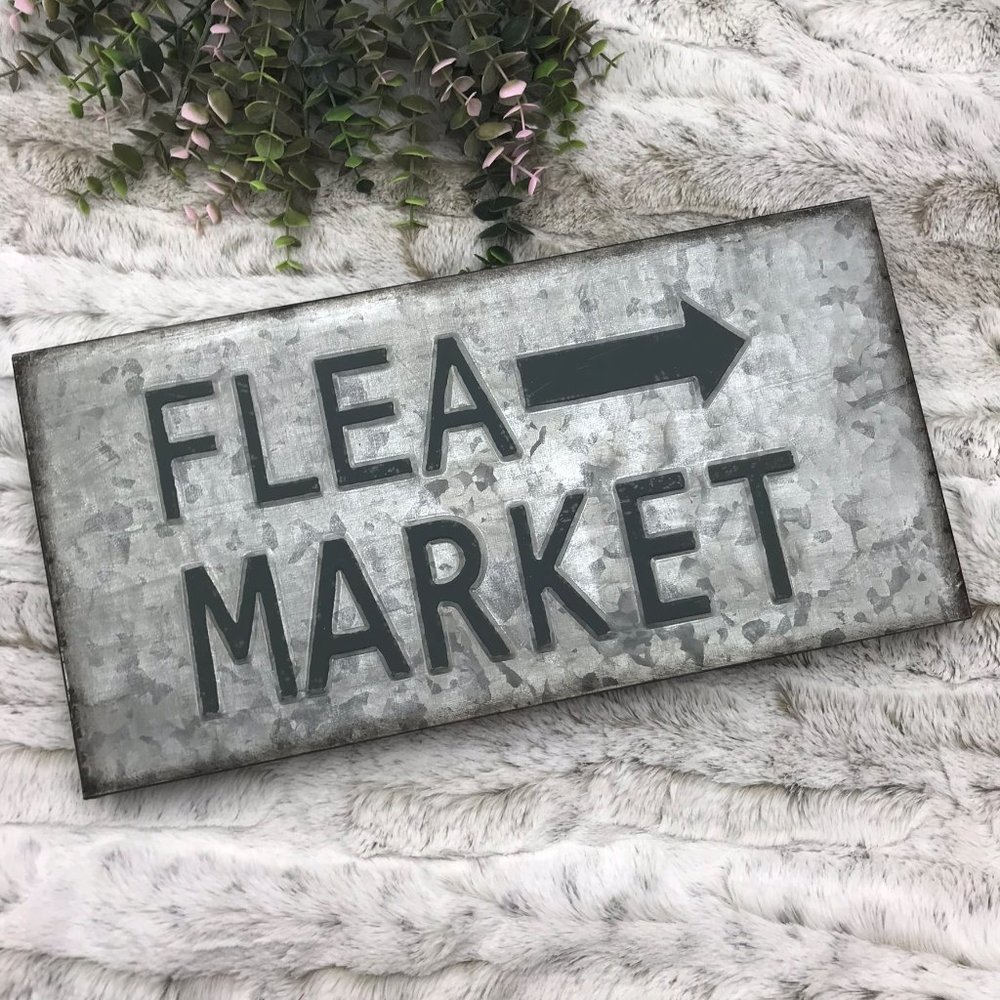 [Ashland] Galvanized Metal Flea Market Sign Rustic Farmhouse Country Wall Decor